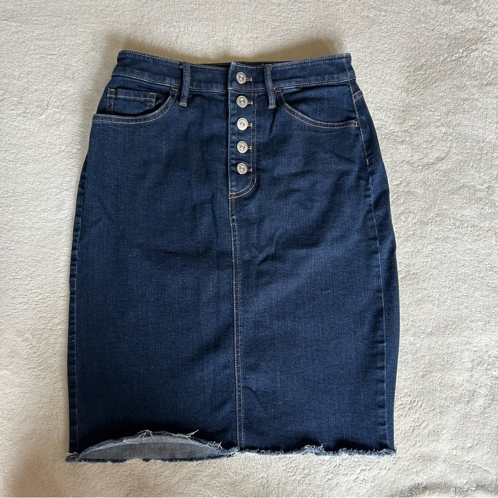 Banana Republic High Waisted button fly dark denim skirt